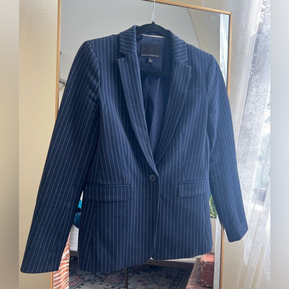 Banana Republic Navy Blue Pinstripe Blazer Suit Jacket